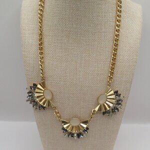 The Limited Bib Style Statement Necklace Blue Clear White Rhinestones Gold Tone